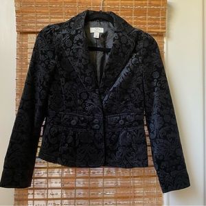 LOFT Black Velvet Floral Print Jacket